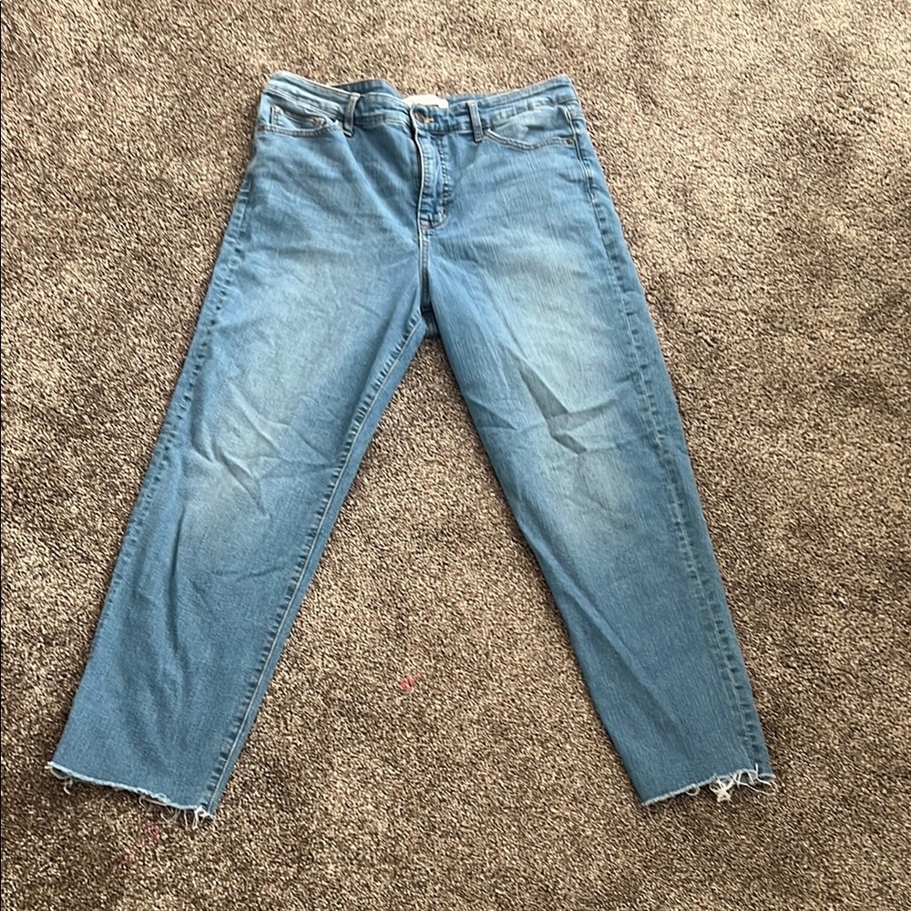 Social Standard Blue Ankle Cropped Jeans with Distressed Finish